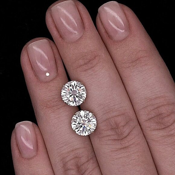 4 Ct Round Cut VVS1 D GRA Certified Moissanite Stud Earrings 14K White Gold 8mm